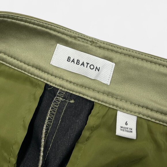 Babaton Aritzia Olive Green Faux Vegan Leather Straight Pants Trousers Women's 6 - Picture 9 of 13